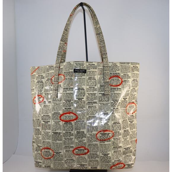 Kate Spade Classifieds Newspaper Print Large Tote Bag Red Lining - Picture 2 of 9